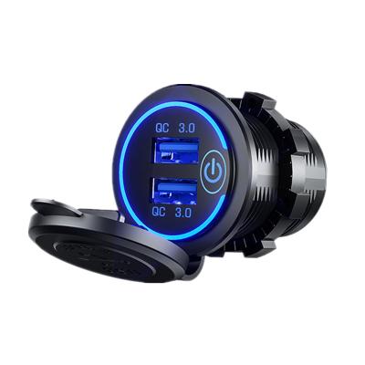 China For 12V/24V Car Motorcycle Truck Bus Marine Boat Car Socket Fast Charger Switch Dual USB LED Power Adapter Socket Outlet for sale