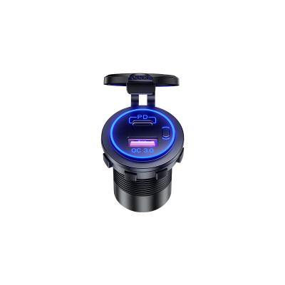 China 12v Waterproof Waterproof Fast Charger TypeC Dual USB Car Charger Socket Power Outlet For Car Boat Bus for sale