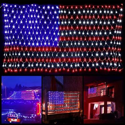 China Copper Wire+LED+plastic American Flag Lights With Super Bright LED, Outdoor Lighted Patriotic USA USA Flag Net Waterproof for sale