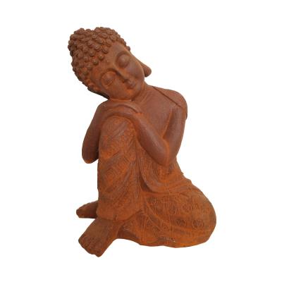 China Hot Selling Small Size Sleeping Buddha Statue Europe High Quality Rust Color Cast Iron Statues For Religious Statue for sale