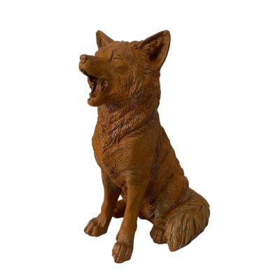 China Europe 2021 Promotional Hot Selling Highest Quality Lower Price Rust Color Cast Iron White Fox Small Size Statue For Garden Decoration for sale