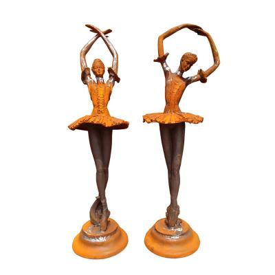 China 2021 New Europe Style Lower Prices Rust Color Cast Iron Ballerina Ballet Dancer Sculpture Statue for Garden Decoration for sale