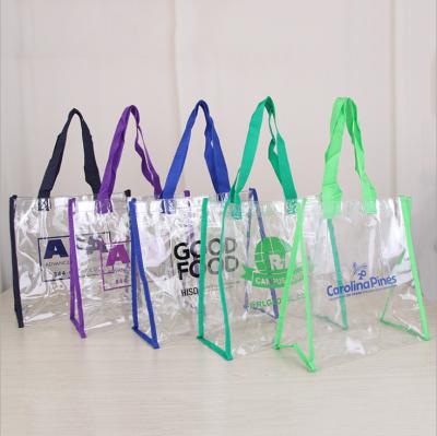 China Wholesale Custom PVC Folding Waterproof Clear Promotional Gift Bag Transparent Waterproof Shopping Bag for sale