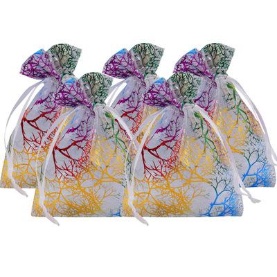 China Cheap Grocery Store Coral Customized Logo Clear Gold Organza Storage Gift Pouch Drawstring Bag for sale