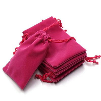 China Recyclable Wholesale Custom Jewelry Pouches Red Solid Color Velvet Cloth Drawstring Bag for sale