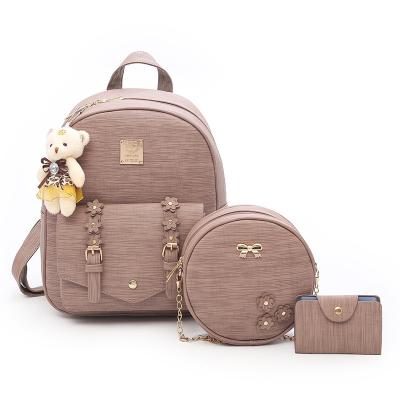 China 2019 Wholesale Anti-theft Backpack Student Large Capacity Casual School Bag Set With Bear Pendant for sale