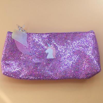 China Hot Sale Color Glitter PU School Pencil Case For Kids,Wholesale Custom Magic Glow Cute Cosmetic Bag With Zipper for sale