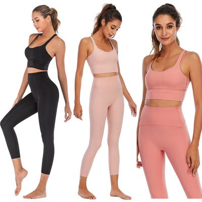 China 2021 Breathable 2 Piece Panties Set Women Yoga Set Short Workout 2pcs Gym Suit Woman Yoga Equipment Yoga Set Bra Women Sports Clothing sports throat for sale