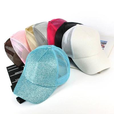 China Fashion Bling Hat Women's Bling Baseball Caps 5 Panel Women COMMON Baseball Hat With Pony Tail for sale