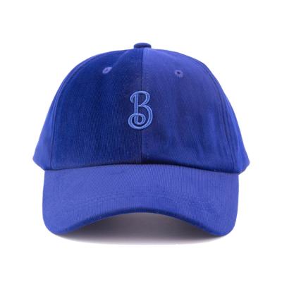 China OEM Corduroy JOINT Dad Sports Hats Baseball Cap With Custom 3D Embroidery Printing Adjustable Royal Blue Nylon Strap for sale