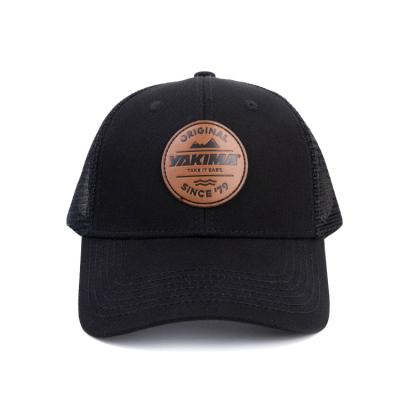 China Wholesale Custom Leather Patch Trucker Hat Solid Color Cotton Twill Mesh Trucker Cap 6 Panel COMMON High Quality Black High Profile for sale