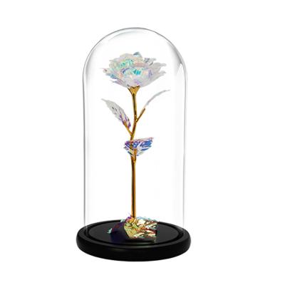 China Longlife Valentine's Day Gift Artificial Decorative Flower Galaxy Rose Glow Light 24K Glass Dome Gold Foil Rose for sale