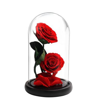 China Longlife Wedding And Flower Craft Preserved Rose Glass Dome Gift Item For New Married Couple for sale