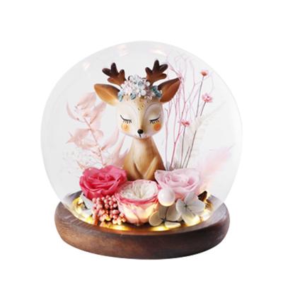 China Longlife Valentine's Day Christmas Rose Eternal Round Glass Cover Deer Ornaments Creative Gifts for sale