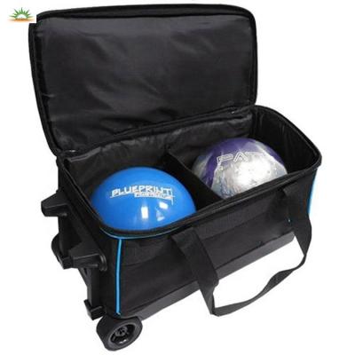 China Rolling Bag Custom Sports Functional 2 Ball Cart Bowling Ball Bag With Wheels for sale