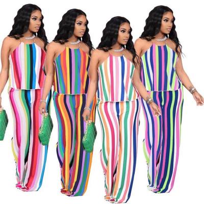 China Free Sample Summer Anti-Static Sexy Backless Fashion Striipe 2 Piece Casual Outfit Women Plus Size Two Piece Set for sale