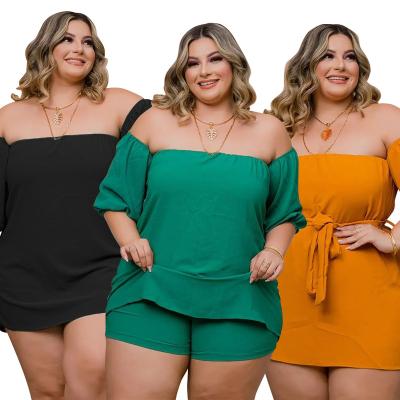 China Sustainable Free Sample 5xl Summer Two-piece Plus Size Short Set Short Pants Women With Plus Size T-shirts for sale