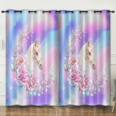 China Blackout Popular 3d Printing Animation Unicorn Curtain, Kids Cartoon Bedroom Split Curtain 100% Polyester for sale