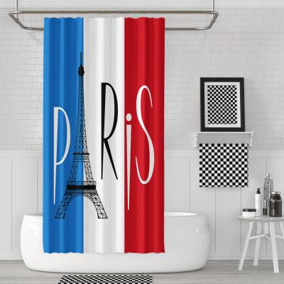 China Sustainable 3d Digital Printing Famous Wave Scenic Spot Eiffel Tower Bathroom Curtain Isolation Curtain for sale