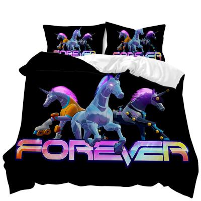 China Comfortable Bedding Set 3d King Size Running Unicorn Super Soft Print Duvet Cover Printed for sale