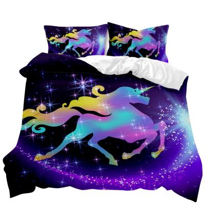 China 100%Polyester 3d Photo Design Nondisposable Unicorn Duvet Cover Printed 3 Piece Queen Bedding Set for sale