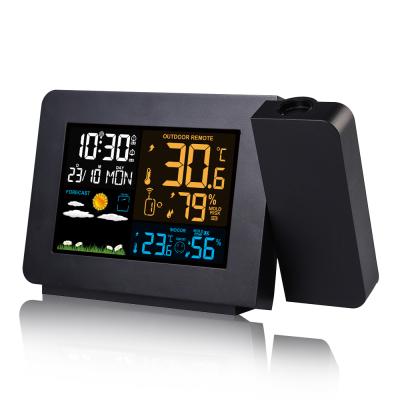 China Doze Function Promotional Gift Tabletop Antique Weather Station With Projection Digital Alarm Clock for sale