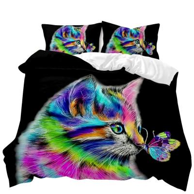 China Viable Realistic 3d Color Photo Printing Pet Cat Quilt Cover Double Bedding Sheet Three Piece Set for sale