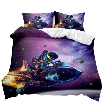 China Nondisposable Purple Star 3d Spaceship Printed Comforter Cover Mens And Womens Space Bedding Suit for sale