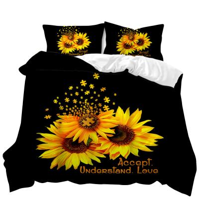 China Sustainable Sunflower 3d Printing Bedding Set Digital Printing Duvet 3 Sets Home Textile Products Wholesale for sale