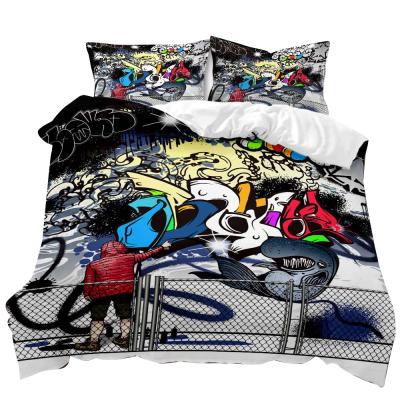 China Viable Fashionable Hip Hop 3d Bedding Set Printed Graffiti Duvet Cover Set Home Textile Products for sale