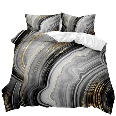 China Wholesale Nondisposable Black And White Gray Marble Design Bedroom Bedding Set, 3d Printing Down Comforter Set Design Factory Direct Sales for sale