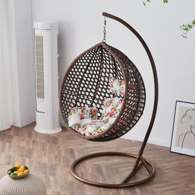 China Contemporary Luxury Patio Rattan Swing Chair Teardrop Swing Easy Clean Chair with Metal Stand for sale