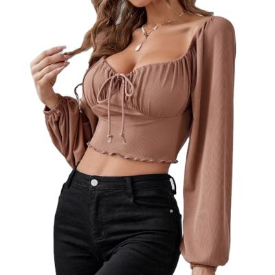 China High Quality Solid Anti-shrink Sleeve And Soft Long Crop Blouse Women Top Shirt for sale