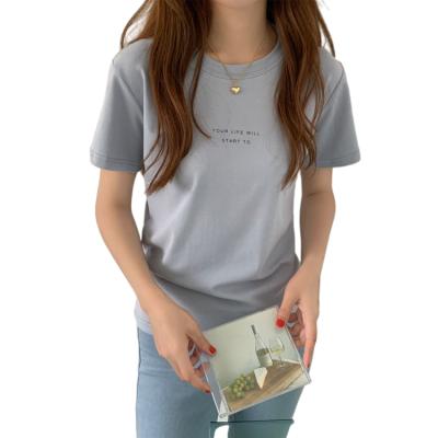 China 2021 Anti-wrinkle High Quality Simple Women's Letters Cultivate Elastic Regular Short Sheath T-shirt for sale