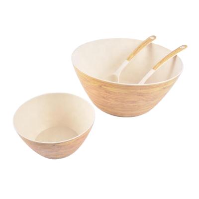 China Sustainable Durable Reusable Natural Biodegradable Rice Fruit Round Bamboo Fiber Salad Bowl Set for sale