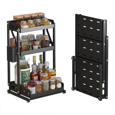 China Household Condiment Rack Countertop Two Tier Kitchen Storage Rack Folding Puncture-Free Stand Viable for sale