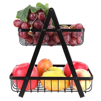 China Portable Iron Kitchen Double Shelf Folded Shelf Storage Rack Viable Vegetable Fruit Basket for sale