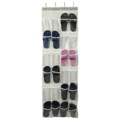 China Folding 24 Grid Doors After Hanging Shoes Non-woven Mesh Cloth Pocket Slippers Transparent PVC Storage Bag for sale