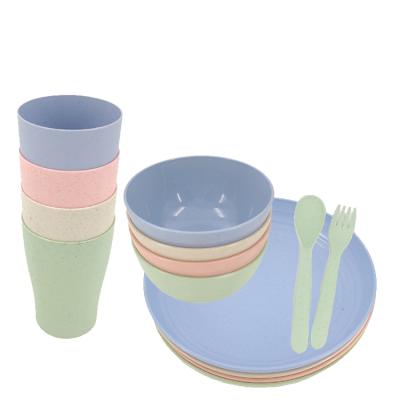 China 24 Piece Disposable Biodegradable Bamboo Fiber Tableware Dinnerware Set Wheat Straw Western Set for sale