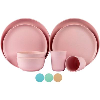 China Wholesale Disposable Fiber Bamboo Tableware Reusable Christmas Party Picnic Eco-Friendly Bamboo Tableware Set for sale