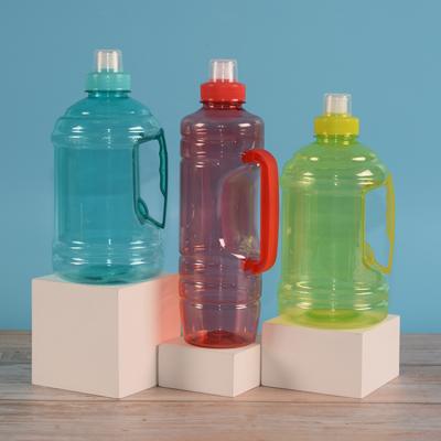 China Sustainable Outdoor Sports Transparent Water Bottle PET Plastic Cold Water Bottle With Handle for sale