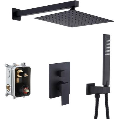 China Without Slide Bar Wholesale Black Dark Paint Stainless Steel Wall Mounted Shower Set Embedded Box Square Gold Copper Black Faucet for sale