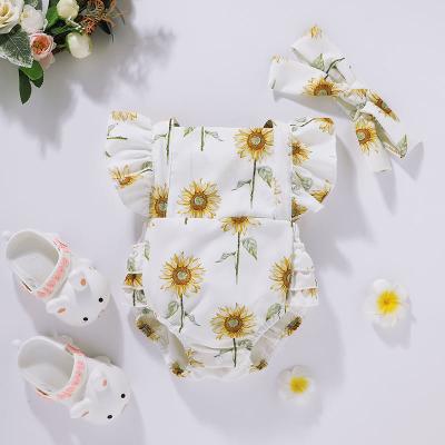 China Newborn Baby Sleeveless Rompers Summer Overalls Rompers Flower Ruffle Romper Custom Baby Clothes for sale