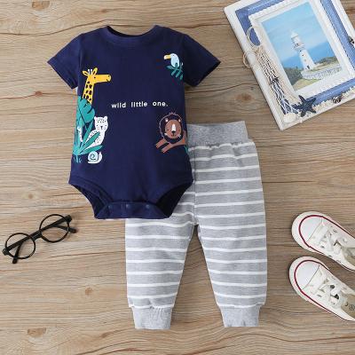 China Wholesale Breathable Summer Newborn Baby Boy Sets Cotton Dinosaur Romper and Pants Toddler Infant Clothing for sale