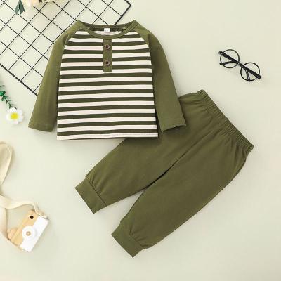 China Wholesale Breathable Toddler Boy 2 Piece Clothing Set Long Sleeve Stripe Top And Pants Baby Boy Clothing Set for sale