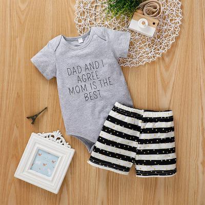 China Breathable Wholesale Infant Toddler Clothing Baby DAD MOM Letter Rompers Stripe Shorts Cotton Newborn Baby Clothes for sale