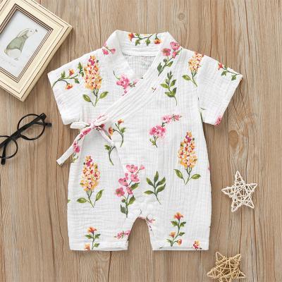 China Wholesale Short Strawberry Flower Unisex Short Sleeve Rompers Cotton Baby Summer Infant Toddler Clothing for sale