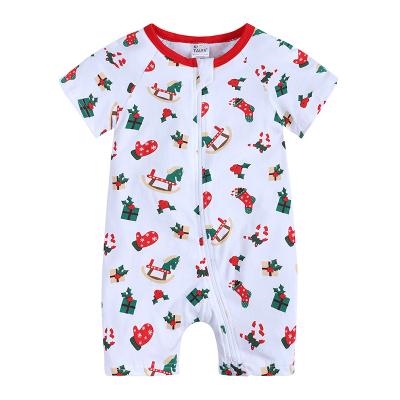 China Short Sleeve Christmas Newborn Baby Clothes Cotton Baby Rompers Short Sleeve Zipper Baby Romper Overalls for sale