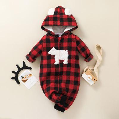 China New Arrival 2021 Autumn Baby Boy Girl Cotton Zipper Overalls Baby Rompers Plaid Unisex Short Sleeve Baby Clothes for sale