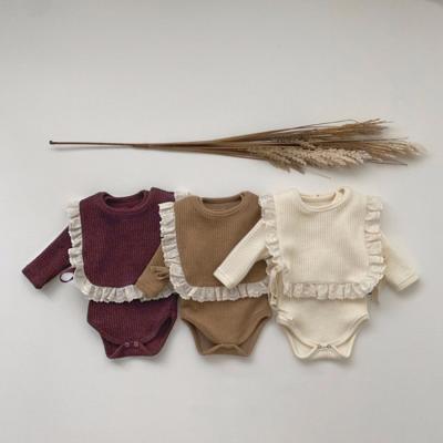 China Wholesale Newborn Baby Long Sleeve Autumn Knitted Rompers Cotton Solid Long Sleeve Romper With Vest Clothes for sale